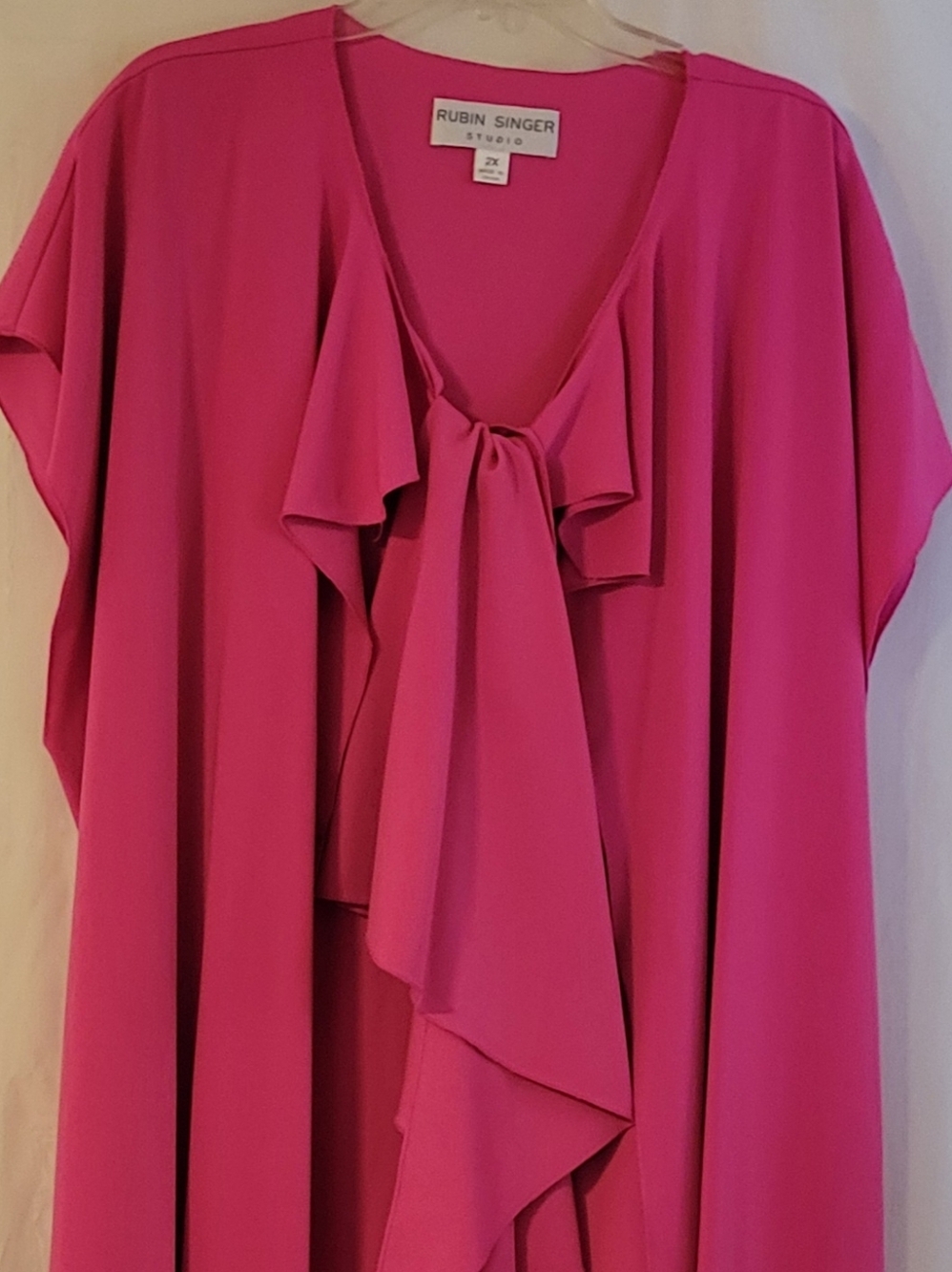 Bright Fuchsia Ruffle Front Duster with Tie - Picture 2 of 3